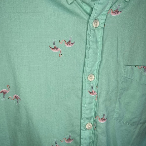Urban Pipeline Flamingo‎ Print Mint Green Button Down Short Sleeve Mens Large - Picture 4 of 5